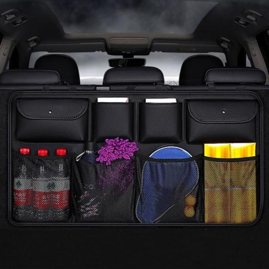Car Boot Organizer PU Leather Trunk Rear Seat Storage Bag Interior Accessories