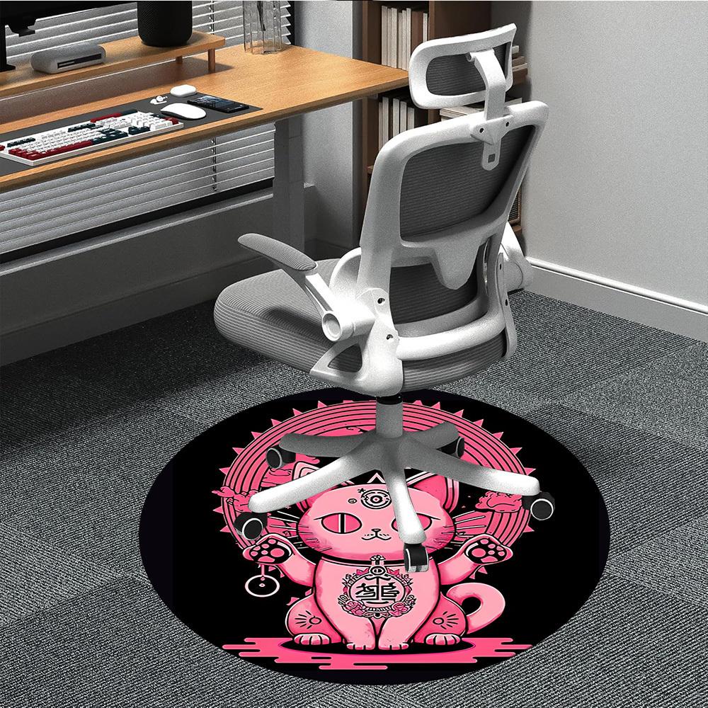 1pc Pink Cat Mandala Office Round Area Rug, Under Office Chairs Bedroom Living Room Home Decor, Room Deco