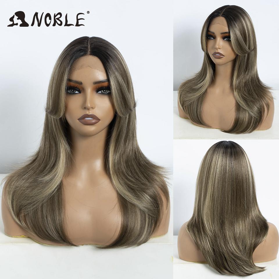 Noble Synthetic Lace Front Wig Long Straight Ombre lace Wig Cosplay part Wig Blonde Wigs For Women Lace Wig synthetic Lace Wig