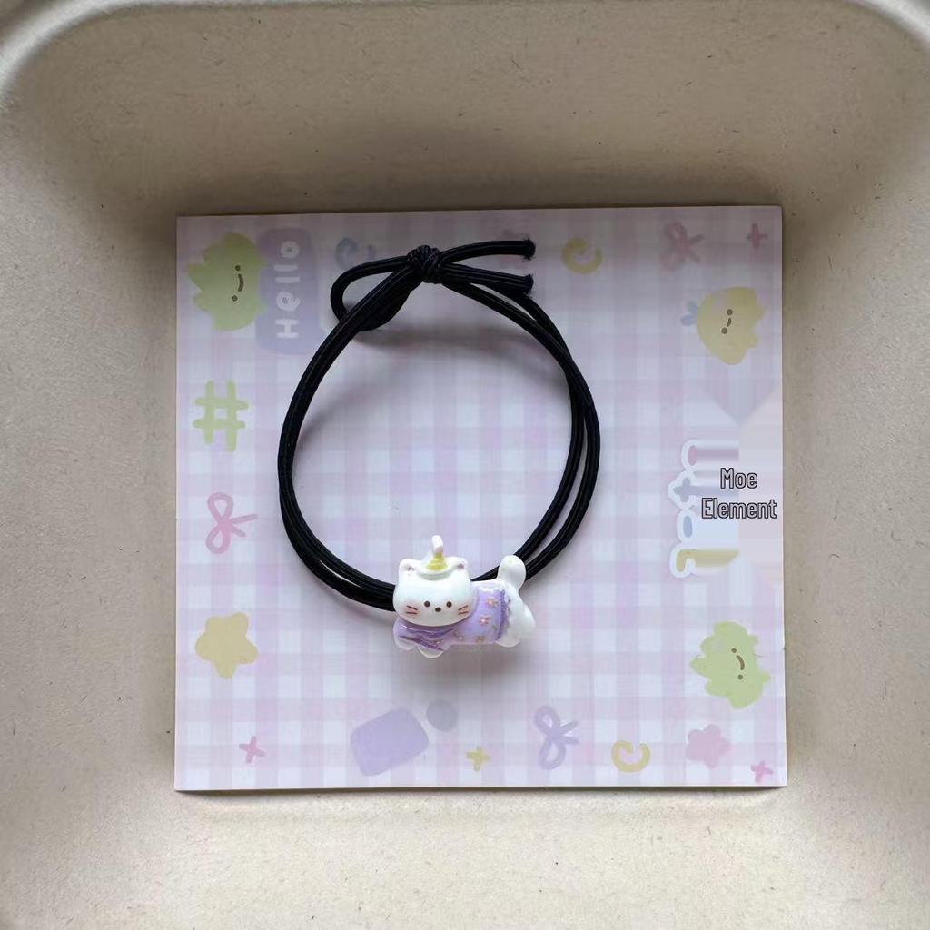 Cartoon Kitten Hair Tie: Cute Girly Rubber Band & Bracelet Mori Style