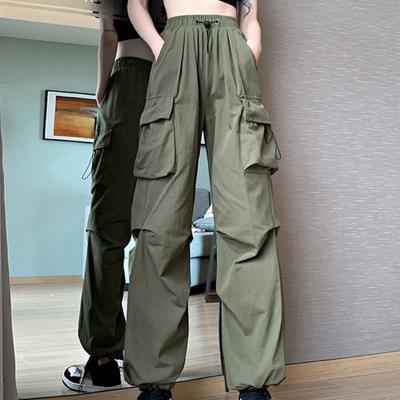 Moda Streetwear Casual szerokie spodnie nogi damskie wysokiej talii luźne spodnie Cargo kobieta jednolite kieszenie sportowe biurowe damskie spodnie do joggingu 24264