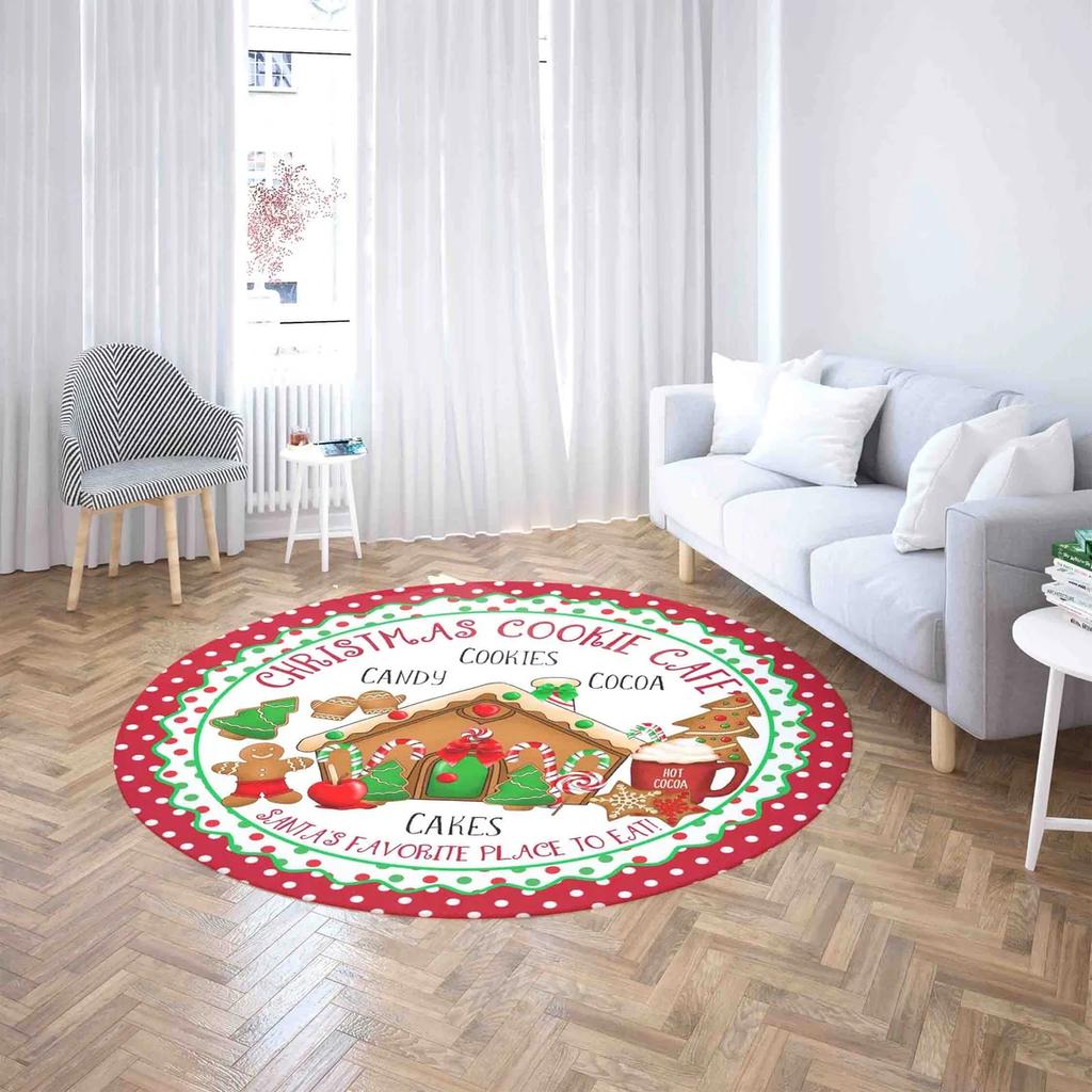 Festive Snowflake Christmas Tree Round Rug Holiday Decor Cozy Living Room Bedroom FloorMat Winter Seasonal Home Gift Bedside Rug