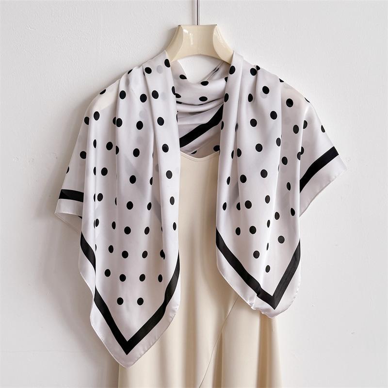 Classic polka dot simulation silk high-end large square scarf silk scarf printed shawl decorative scarf sunscreen scarf headscarf scarf