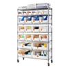 7-Tier Rolling Bin Storage Rack, 22 Organizer Bins, Bin Rack Storage Steel Wire Shelving System with Wheels, Mobile Tool Organizer for Garage,
