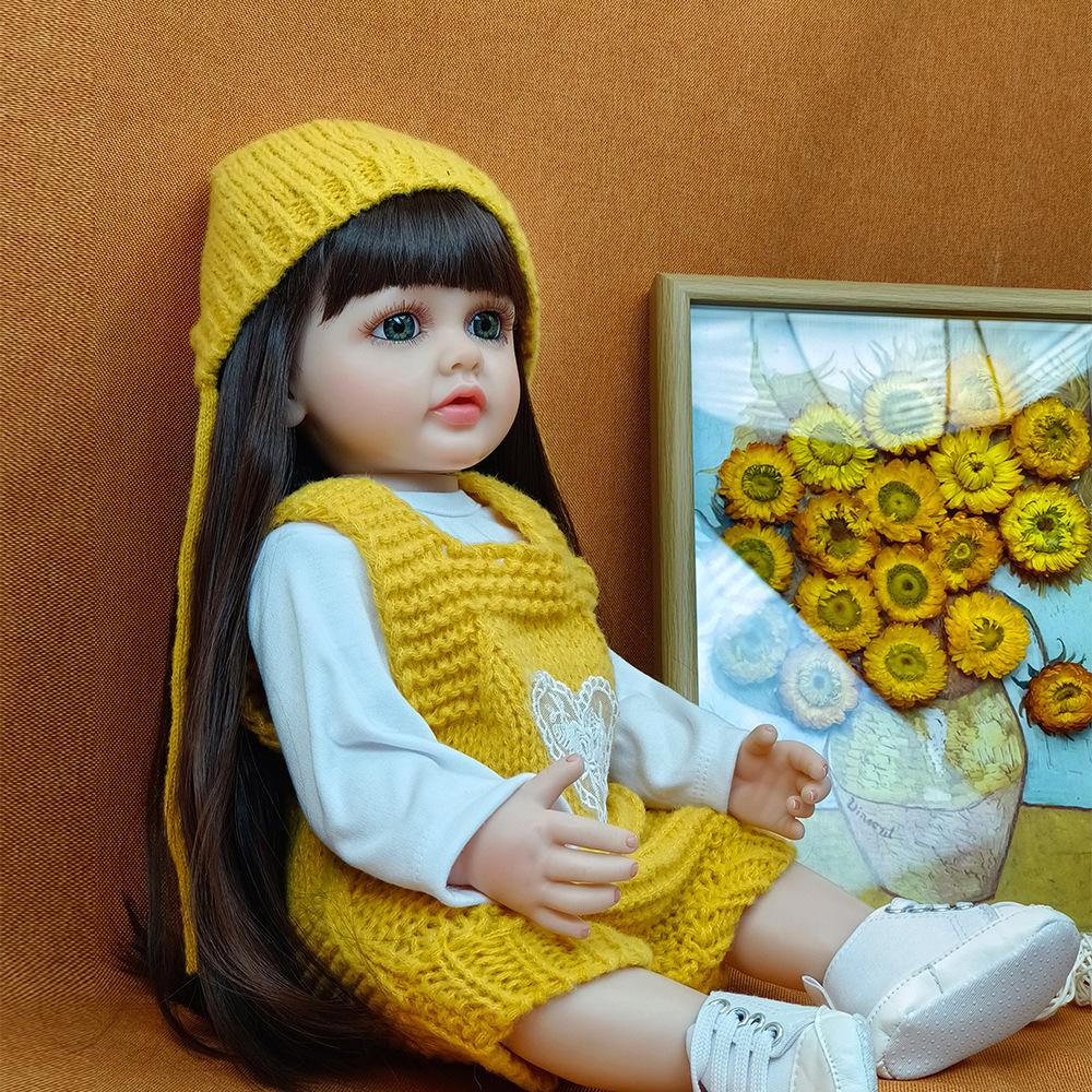 55CM Lalka Reborn z Pełnego Silikonu Można Wkładać do Wody Miła Słodka Betty Lalka Noworodka Wklejane Długie Włosy Lalki Symulacyjne dla Dzieci Prezent na Urodziny Boże Narodzenie