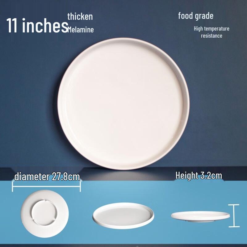 DISHJOY Melamine White Thickened High-Footed Round Dinner Plates