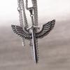 Vintage Angel Holy Sword Stainless Steel Cross Necklace for Men Fashion Jewelry Angel Wing Necklace Pendant Punk Men Chain