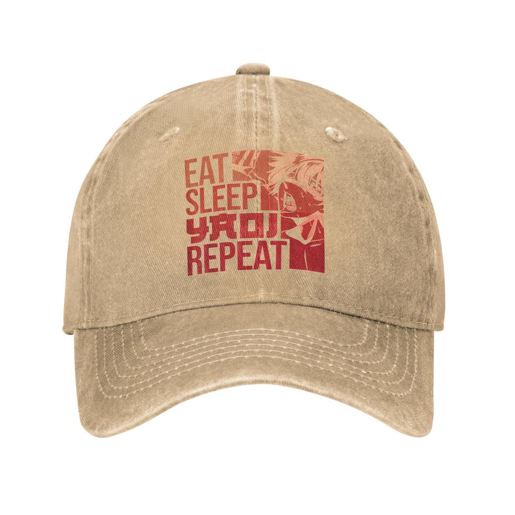 Eat Sleep Yaoi Repeat Sun Baseball Cap  Vintage Female Male Washed Hip Hop Hats Wholesale Custom DIY Running Hippie Snapback Cap