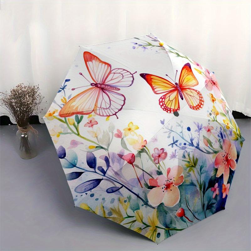 Spring Delight: Watercolor Butterfly & Floral Wall Art PrintUmbrella, Portable 3-Fold Compact Umbrella for Men & Women Gift