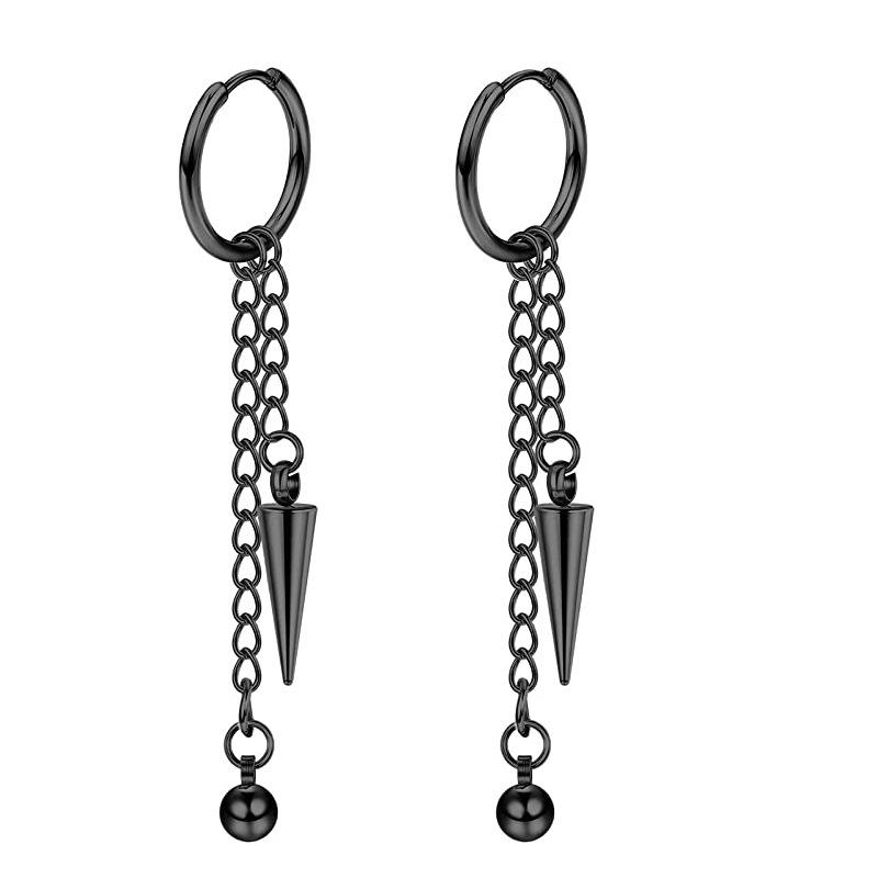 Black Series Titanium Steel Punk Style Earrings - Unisex, Korean Fashion, Unique Design