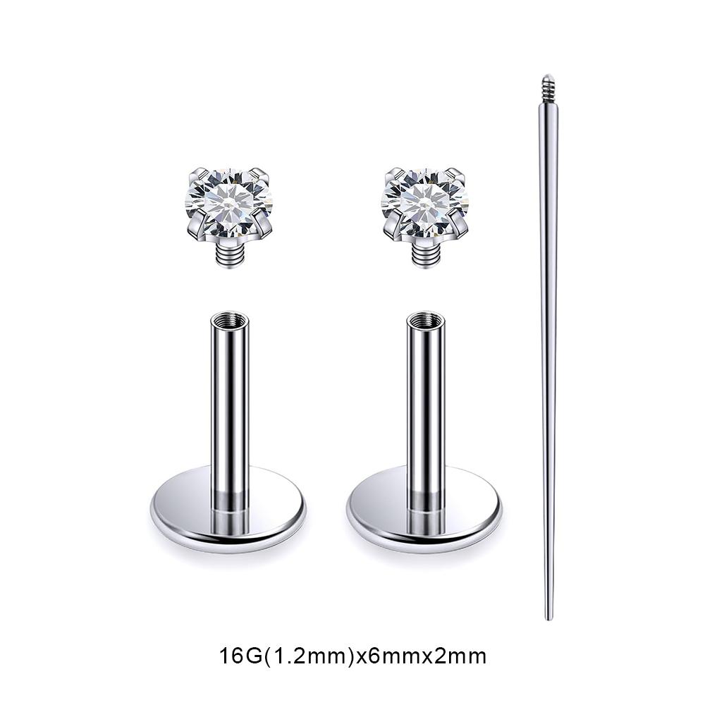 3 PCS ASTM-F136 G23 Titanium Steel Labret Lip Piercing Men Women Round CZ Crystal Ear Cartilage Helix Piercings 6/8/10MM
