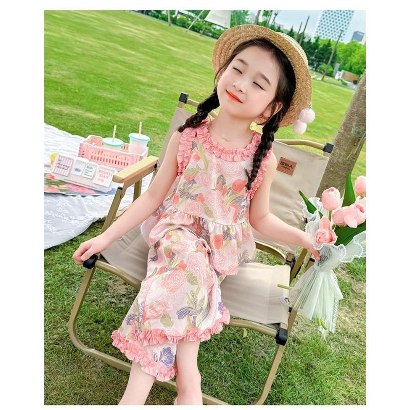 Blumiges Sommer-Weste-Set für Mädchen, Baby-Kinder-Pilzkanten-Zweiteiler