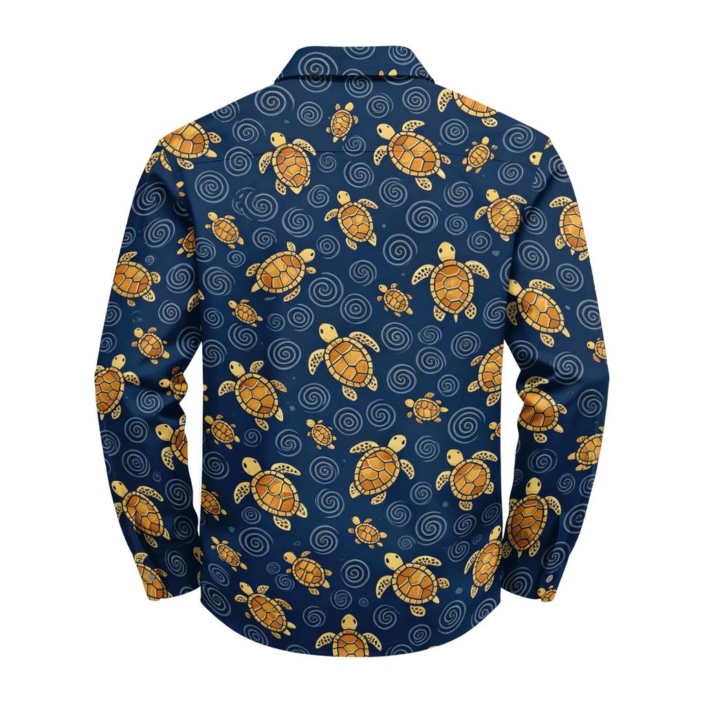 Herren Hawaiihemd Lockerer Schnitt Langarm Knöpfe Retro Lässig