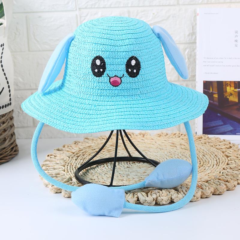 New Children's Sun Hat Summer Ear Moving Hat Airbag Rabbit Hat Sun Protection Straw Hat Tourist Attractions