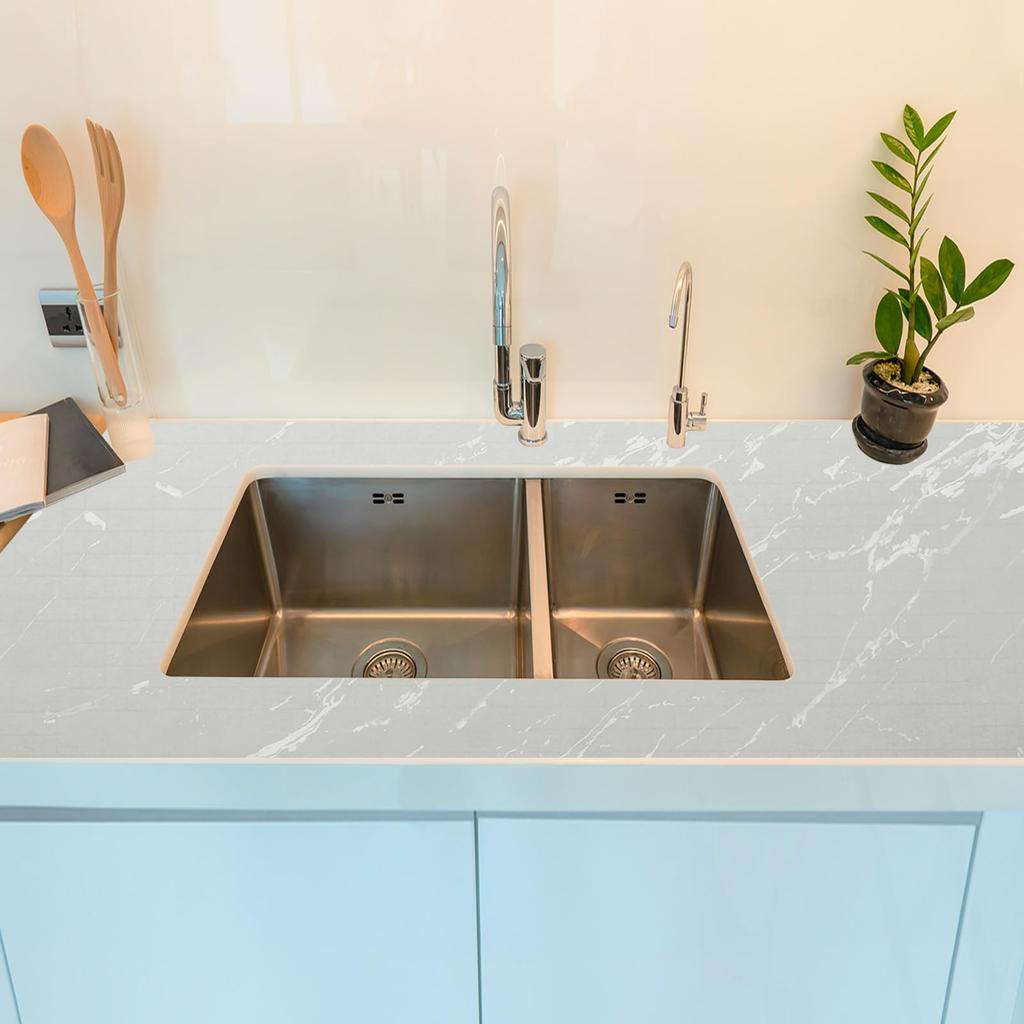 Uxcell Marble-Look Wallpaper, 80cm X 10m, Self-Adhesive Marble Vinyl Wallpaper, Waterproof, for Kitchen Counters, Cabinets, and Bathrooms, Light Gray
