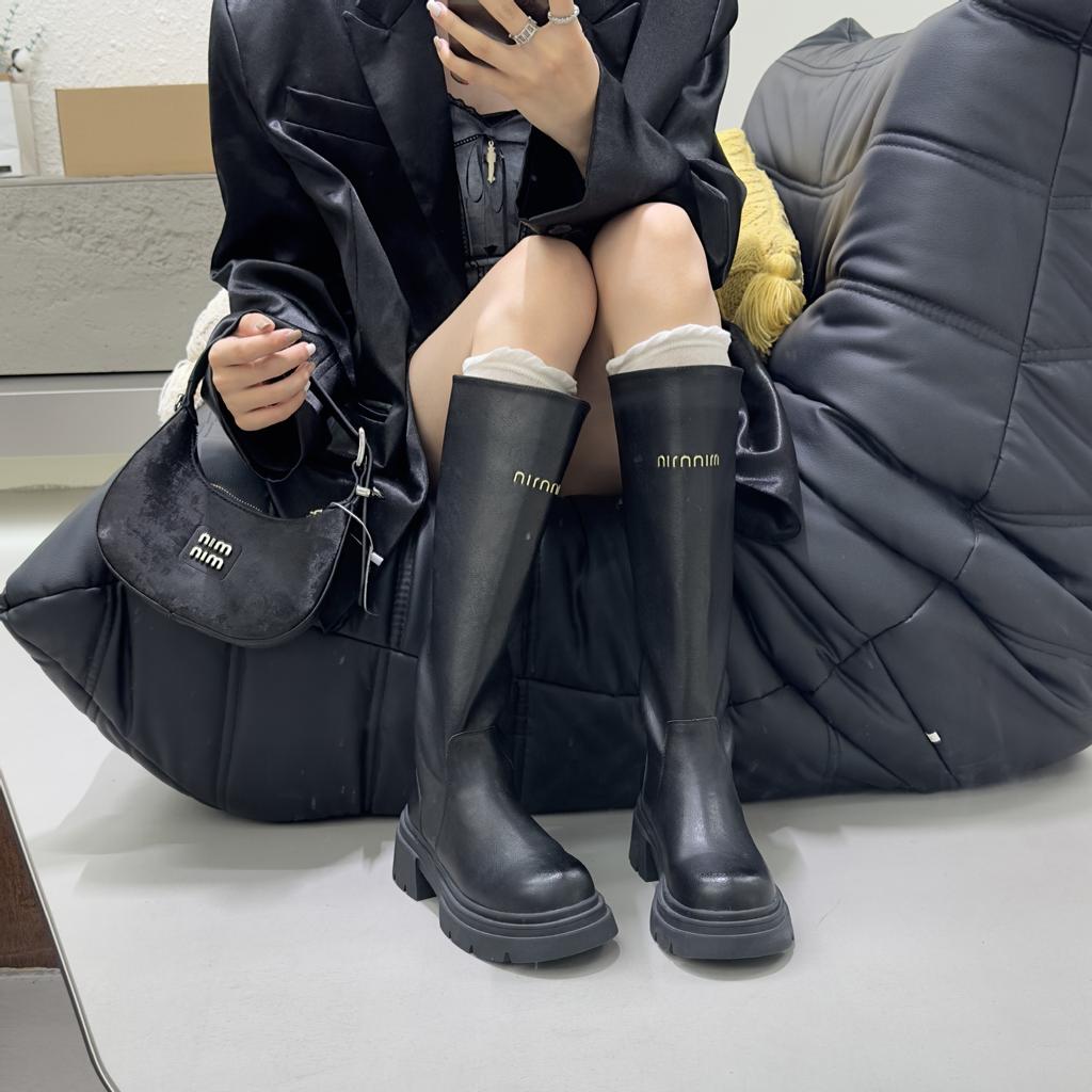 Thick-soled Small Man But Knee Boots Muffin Knight Boots Women's 2025 New Autumn and Winter Retro Thick-heeled Boots