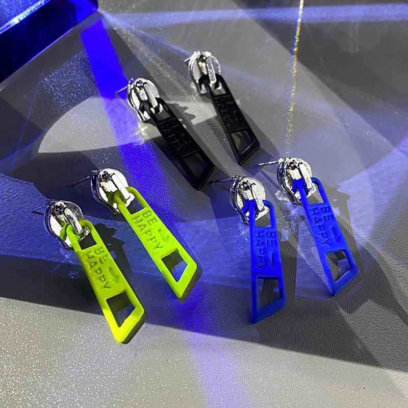Fashionable And Creative Zipper Pendant Earrings Suitable For Men's And Women's Candy Colored Punk Style Jewelry Gifts