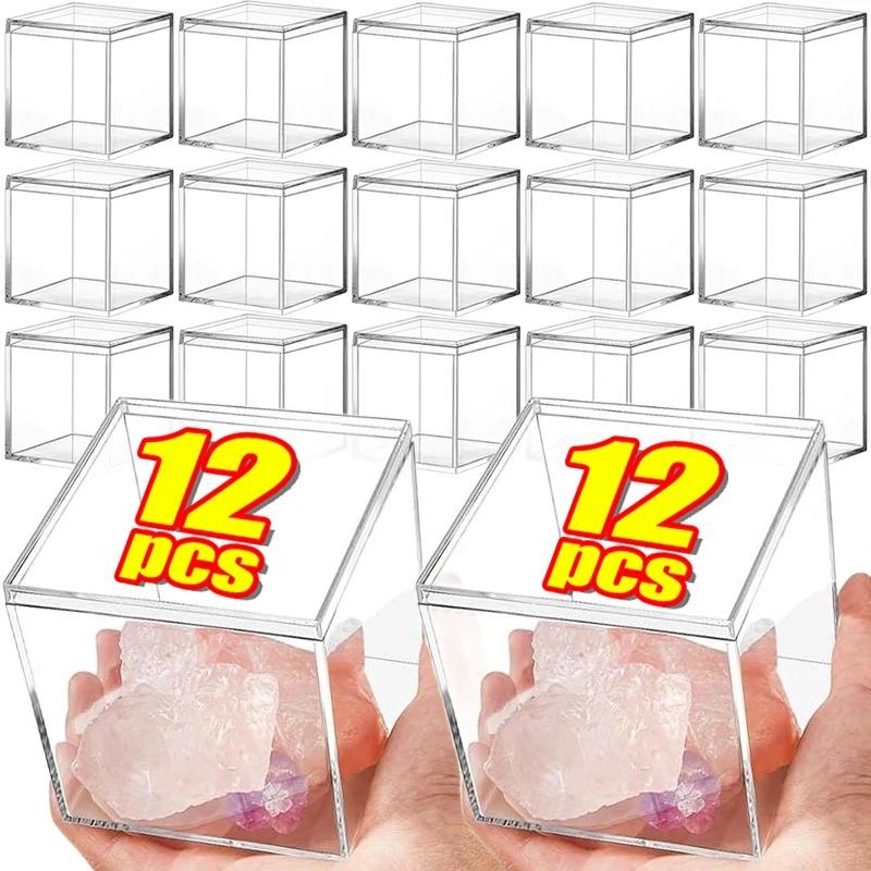 1-12Pcs Acrylic Boxes Transparent With Cover Square Packing Box Protection Showcase Dustproof Food Candy Storage Container