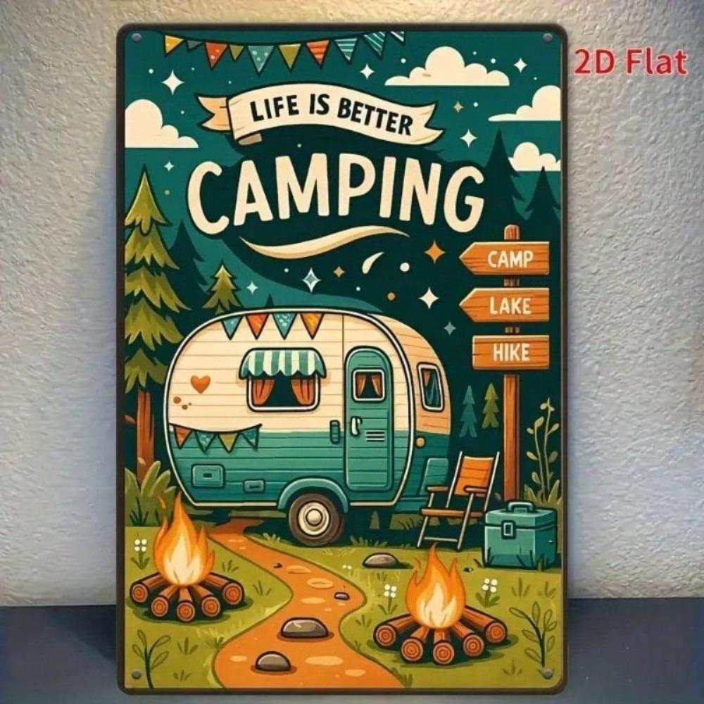 Vintage Metal Camping Sign 30x20cm Rustic Garage Bar Home Decor