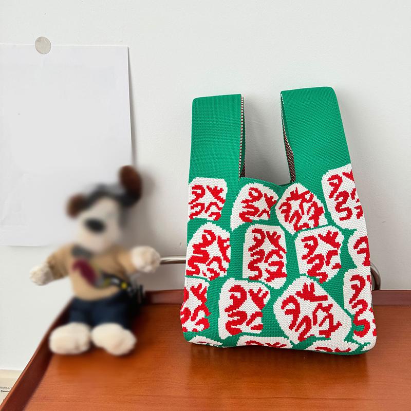 2025 Mode Neue Reiche Mahjong Strickhandtasche Tägliche Pendeltasche Eimerbeutel Lässige Joker Tragetasche