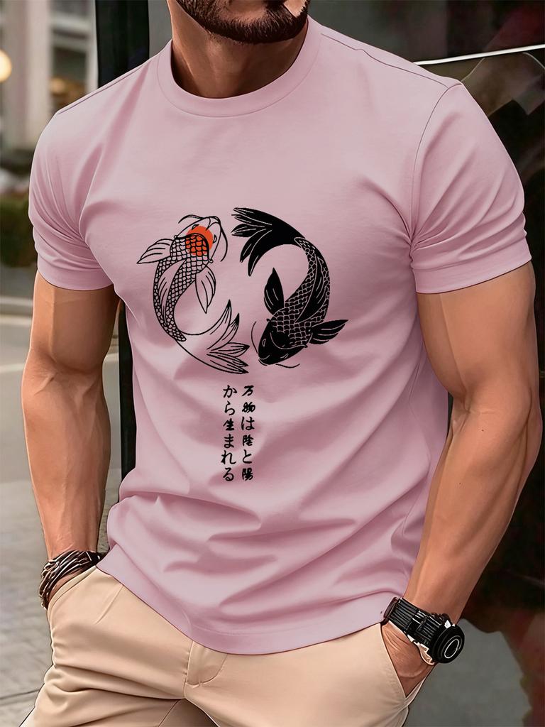 Japanese Koi Harajuku Printing Men TShirt Cotton Summer Short Sleeve Tops Soft Oversized ONeck T Shirt Casual Male Clothes
