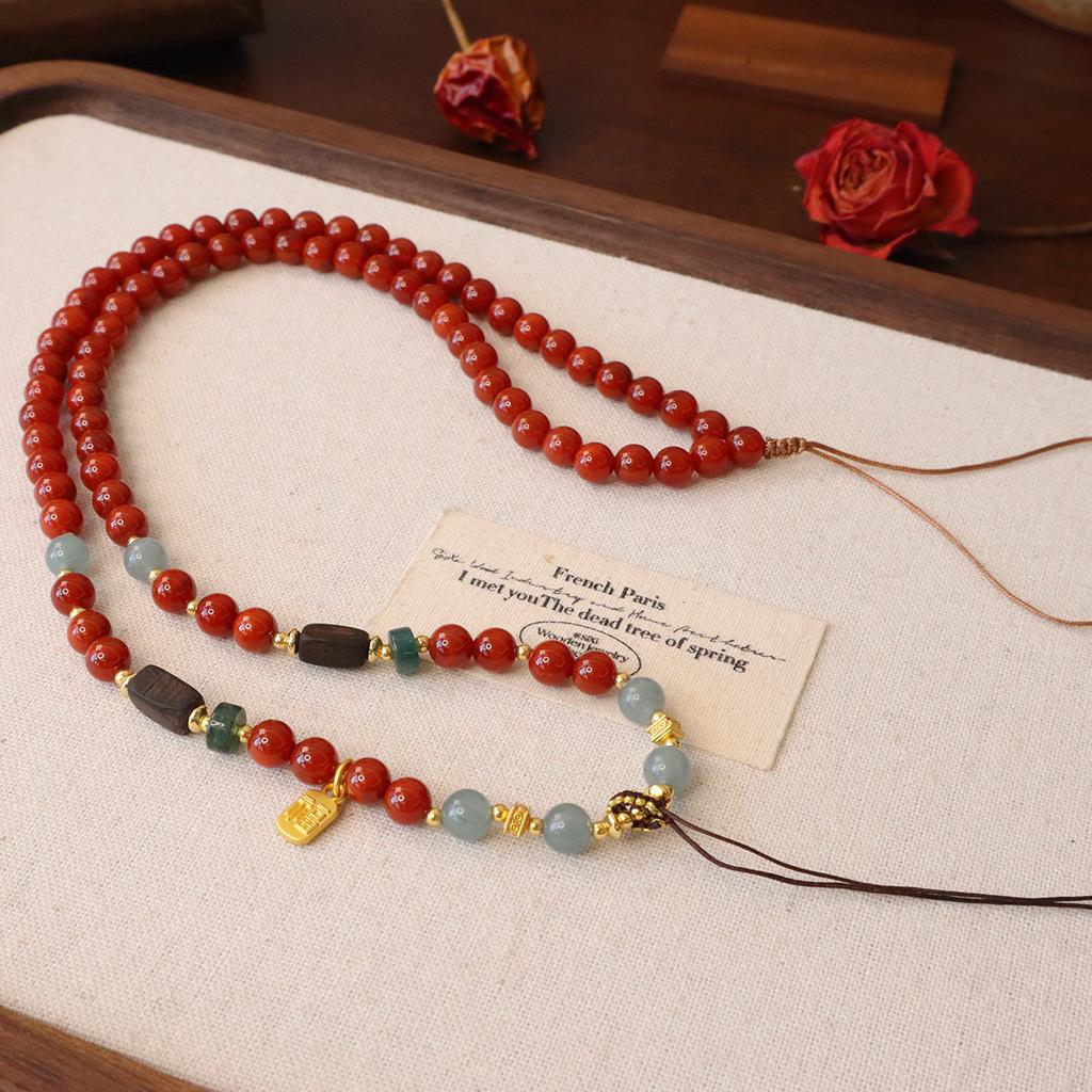 Hand-Woven Natural Nanhong Agate Universal Chain Beaded Necklace Ornament Fashion Women Daily Jewelry Lucky Gift