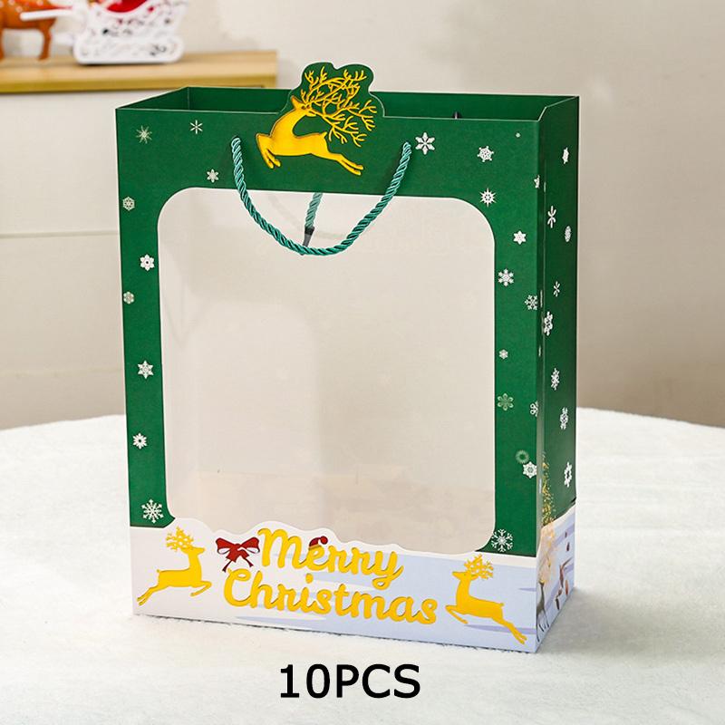 WTEMPO 10PCS, 8*14*18CM, Christmas Paper Handbags, Hot Stamping Christmas Eve Gift Packaging Bags, Transparent Window Gift Display Bags