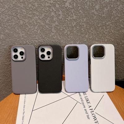 Adequado para Capas de Celular com Textura de Couro para Apple 15PROMAX, Anéis Metálicos para Lente de iPhone14 e Capas Protetoras de Botão Metálico para 13