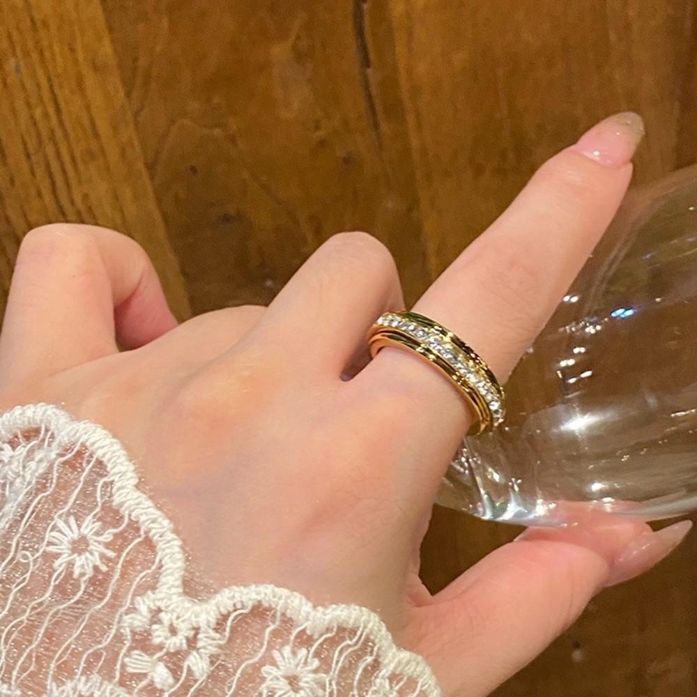 Titanium Steel Rotating Ring Minimalist Vintage Zircon Spin Ring Simple Finger Jewelry Party