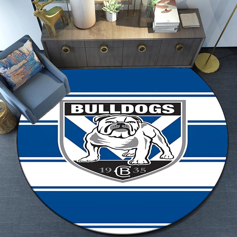 Bulldogs Team Crest Design Round Rug for Livingroom,Bedroom, Palyroom, Chair Rug, Area Rug, Circle Carpet, Fan Christmas Gift