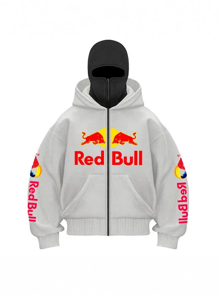 Red Bull Print Unisex Hoodie mit doppelter Kapuze und Reißverschluss - Bestseller Europäische und Amerikanische Mode