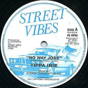 

12inch Record TIPPA IRIE ZIMBALIST HONEY VIBE No Way Jose SV024 Street Vibes 1992 UK Reggae Ska Dub Used