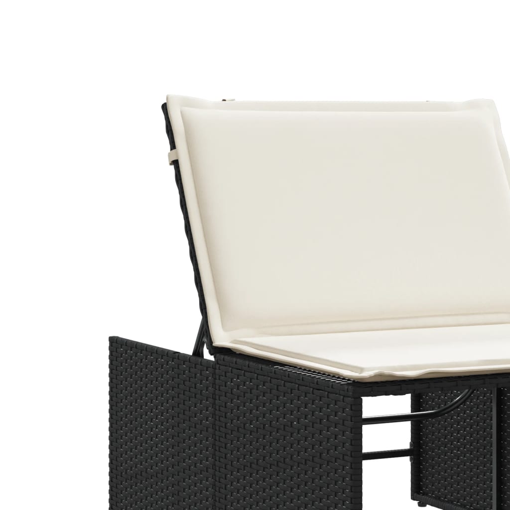 Modular Sun Loungers 2 pcs with Table Black Poly Rattan