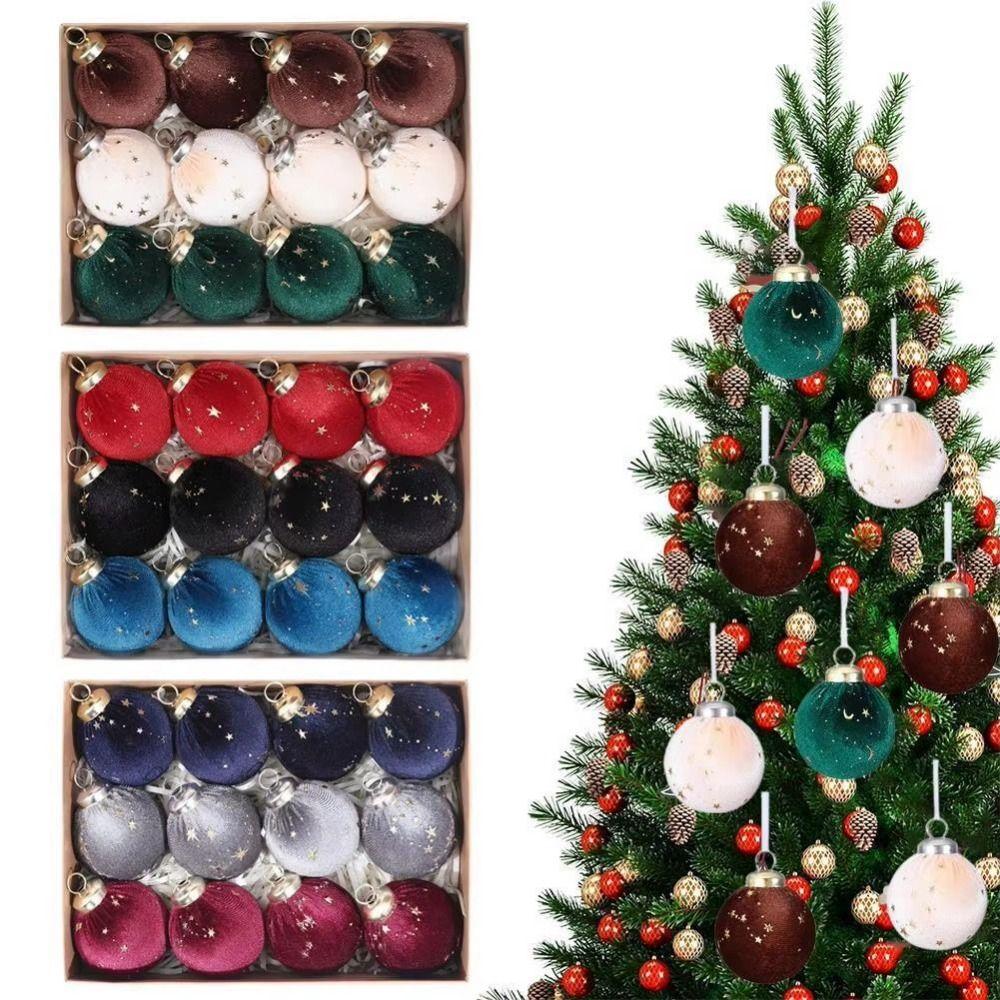 12Pcs/set Shiny Velvet Christmas Ball Ornaments 6cm Christmas Tree Decoration  Christmas Party