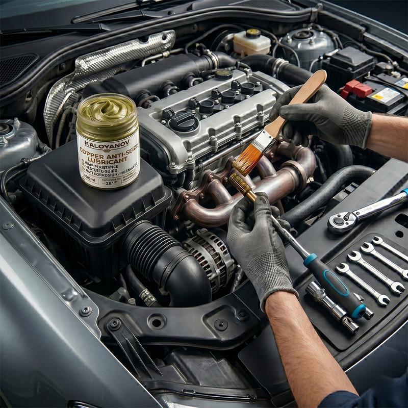 1400°C Copper Anti-Seize Grease with Brush, High-Temp Waterproof Automotive Lubricant Paste for Brake Calipers & Spark Plugs