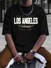 Summer New Men's 100% Cotton Comfortable Casual Loose Los Angeles Print Sport Crew Neck Short Sleeve T-shirt Top Men's T-shirt