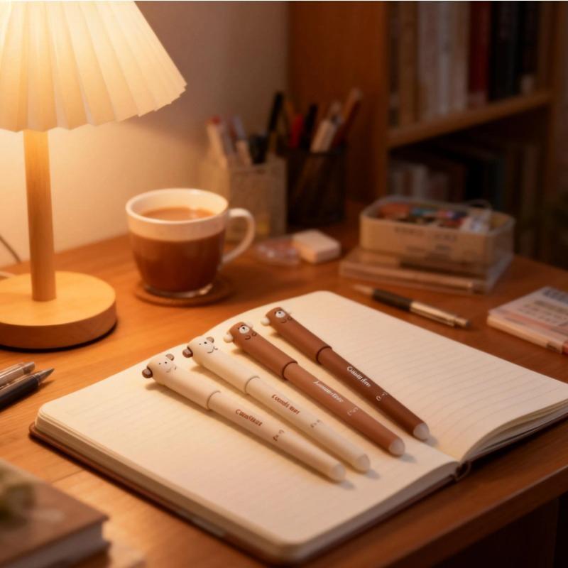 4 Stück, Bär Radierbarer Stift, Kaffee-Bär Neutraler Stift, Cartoon Heiß Radierbar Mokka Hochtemperatur Verschwindender Stift