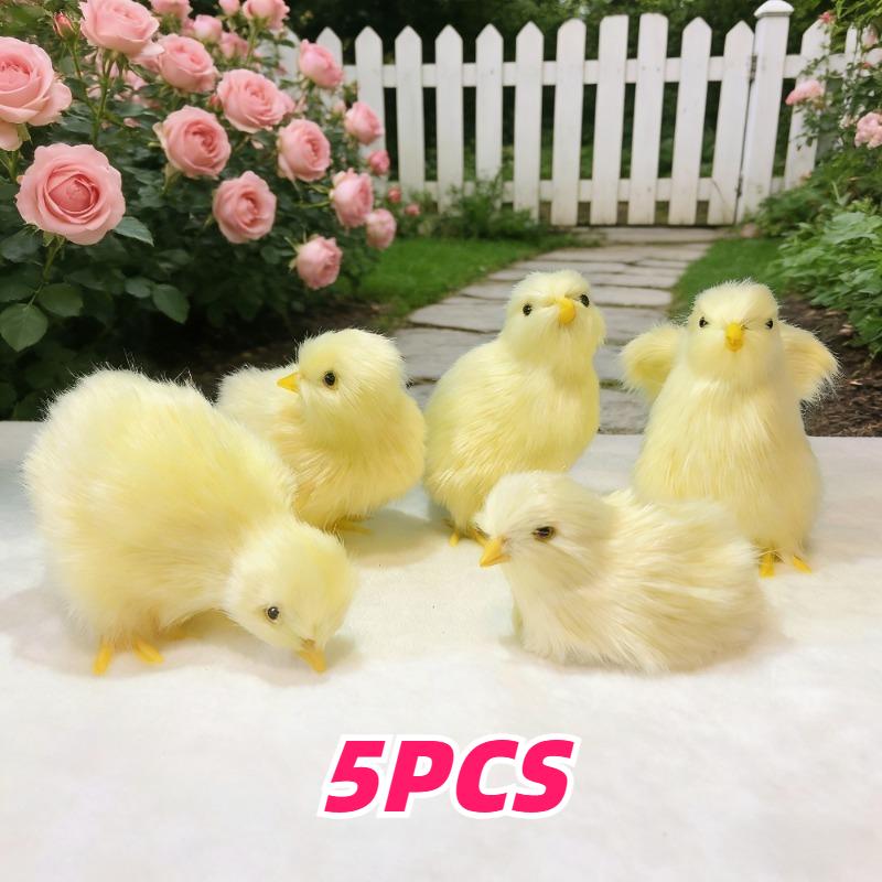 

5pcs Easter Chick Decoration Collectible Set Courtyard Chicken Ornament Sculpture Simulation Chicken Plush Decorations Figurines