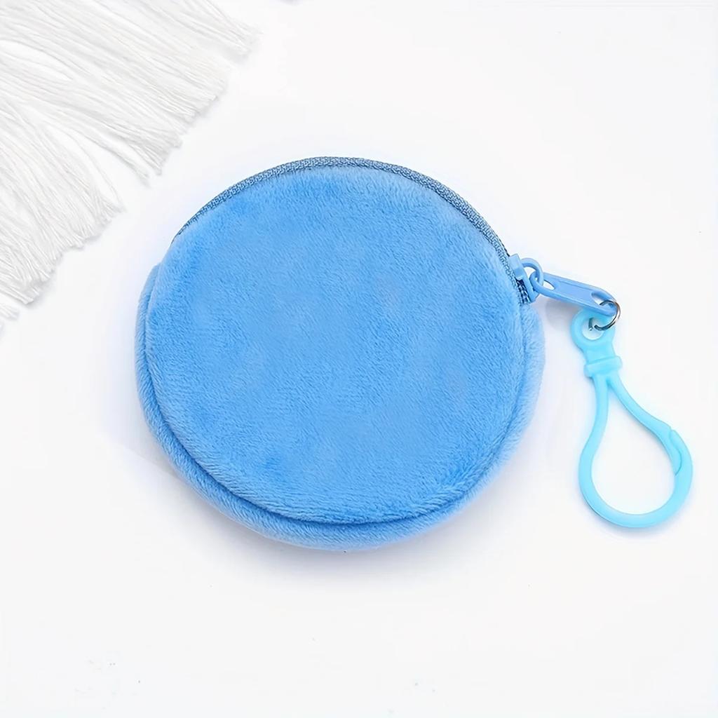 1PC -Round Candy Colored Plush Zero Wallet Wholesale Keychain Cute Headphone Bag Coin Bag Minimalist ID Card Bag