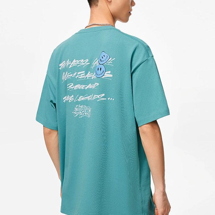Li-Ning X OG_Slick Co-Branded Skateboard Series Alphabet Print Sweat-Absorbent Loose Short Sleeve T-Shirt Unisex Tops Emerald-Green AHST475-5