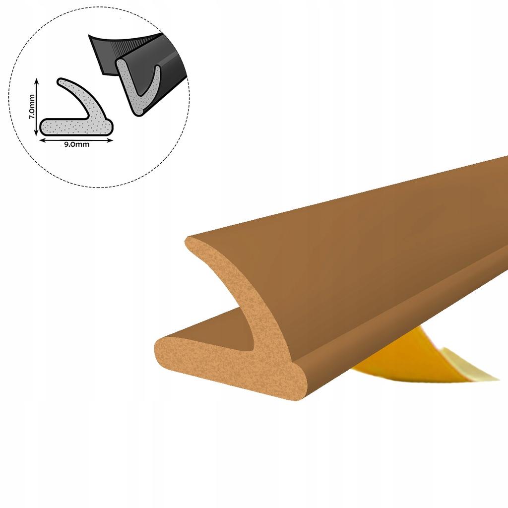 Self-adhesive door window seal V 9X7 mm BROWN