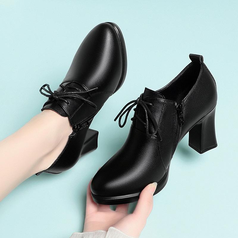 6cm 8cm Deep Mouth Elegant Office Ladies Med Block Heels Shoes Women Oxfords 2025 Spring Trend Soft Leather Shoes Platform