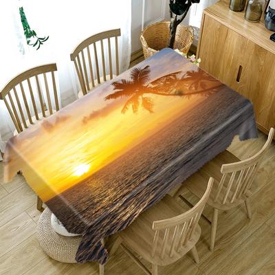 Seascape With Coconut Trees Pattern Tablecloth Thicken Cotton Rectangular Round Table Cloth For Wedding Picnic Party