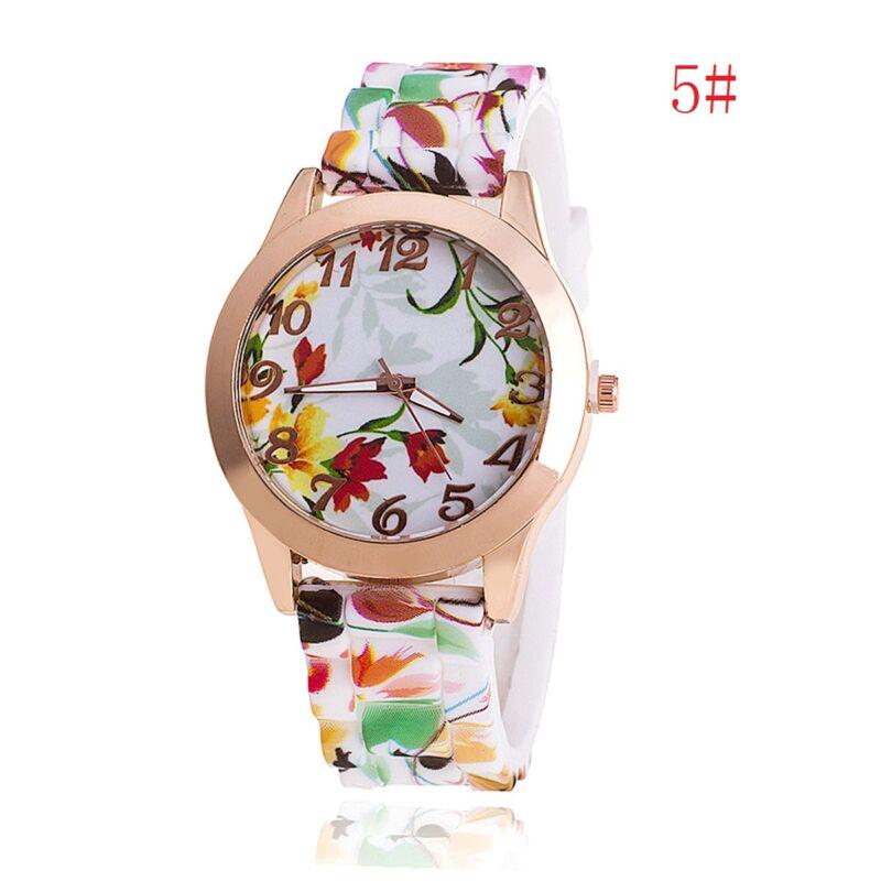 Womens Watch Fashion Silicone Printed Flower Causal Quartz Analog Watches Wrist