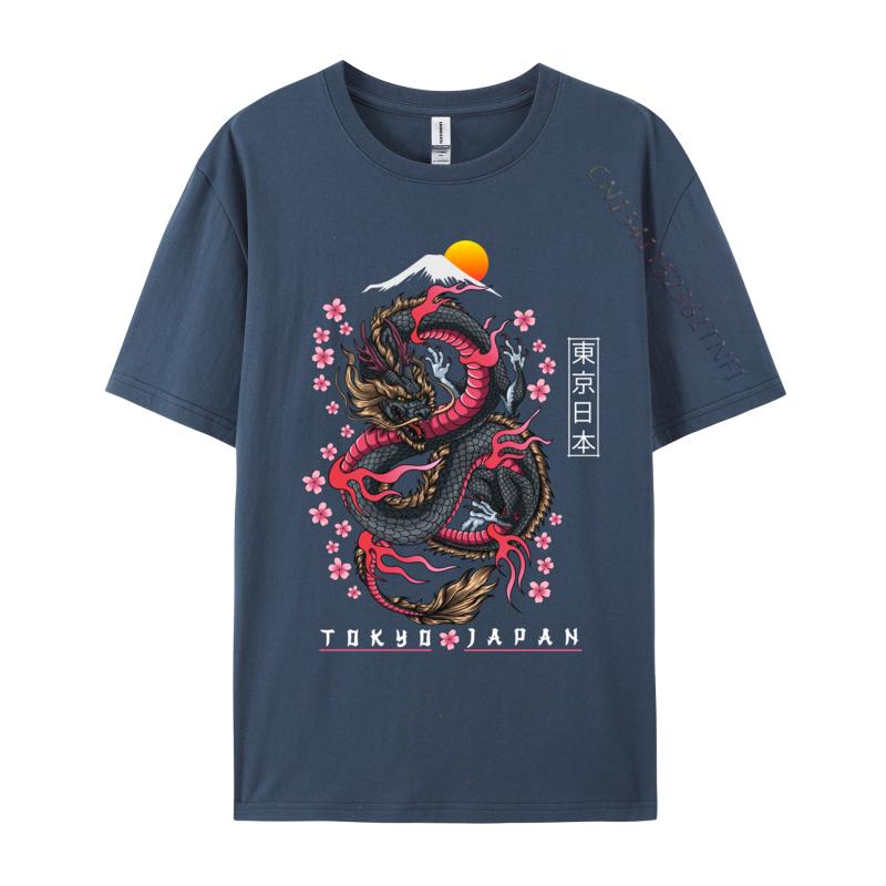 Japanese Aesthetic Dragon Tokyo Japan Unisexga Europe T Shirts Slim Fit Printed Pure Cotton Crew Neck Unisex Tops Shirt