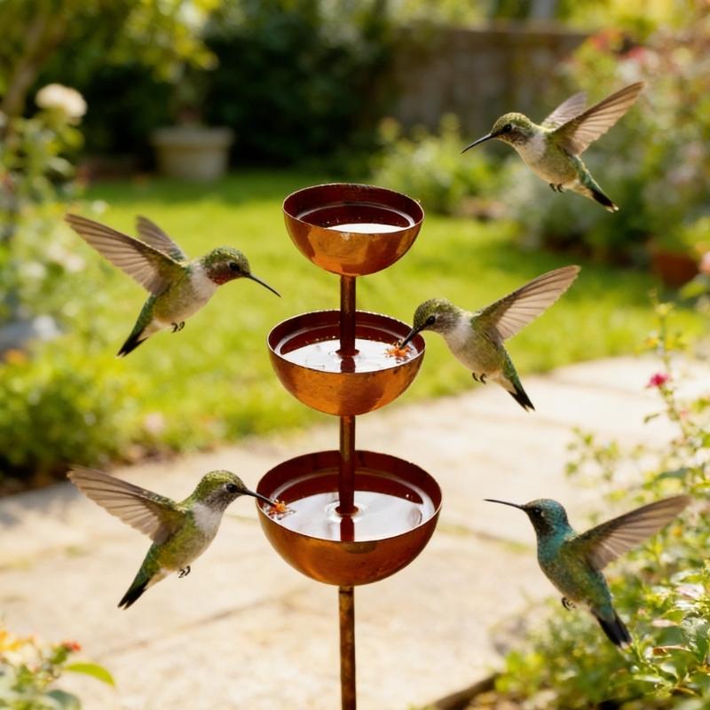 Heavy Type Metal Garden Stake With Rainwater Collector Outdoor Standing Bird Bath Bowl Rain Catchers Garden Stake