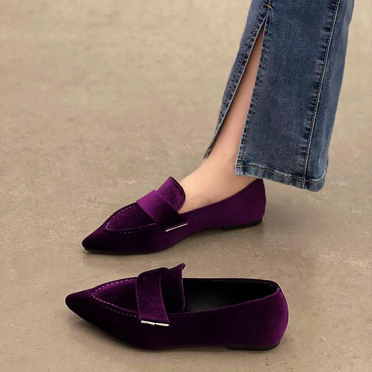 2025 Korean Style Pointed Toe Square Heel Slip-on Women's Fashion Flats