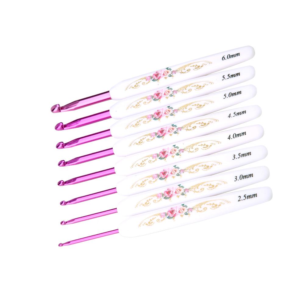 8PCS Aluminum Crochet Hook Set Knitting Needles With Soft Floral Print Plastic Handle (Large)