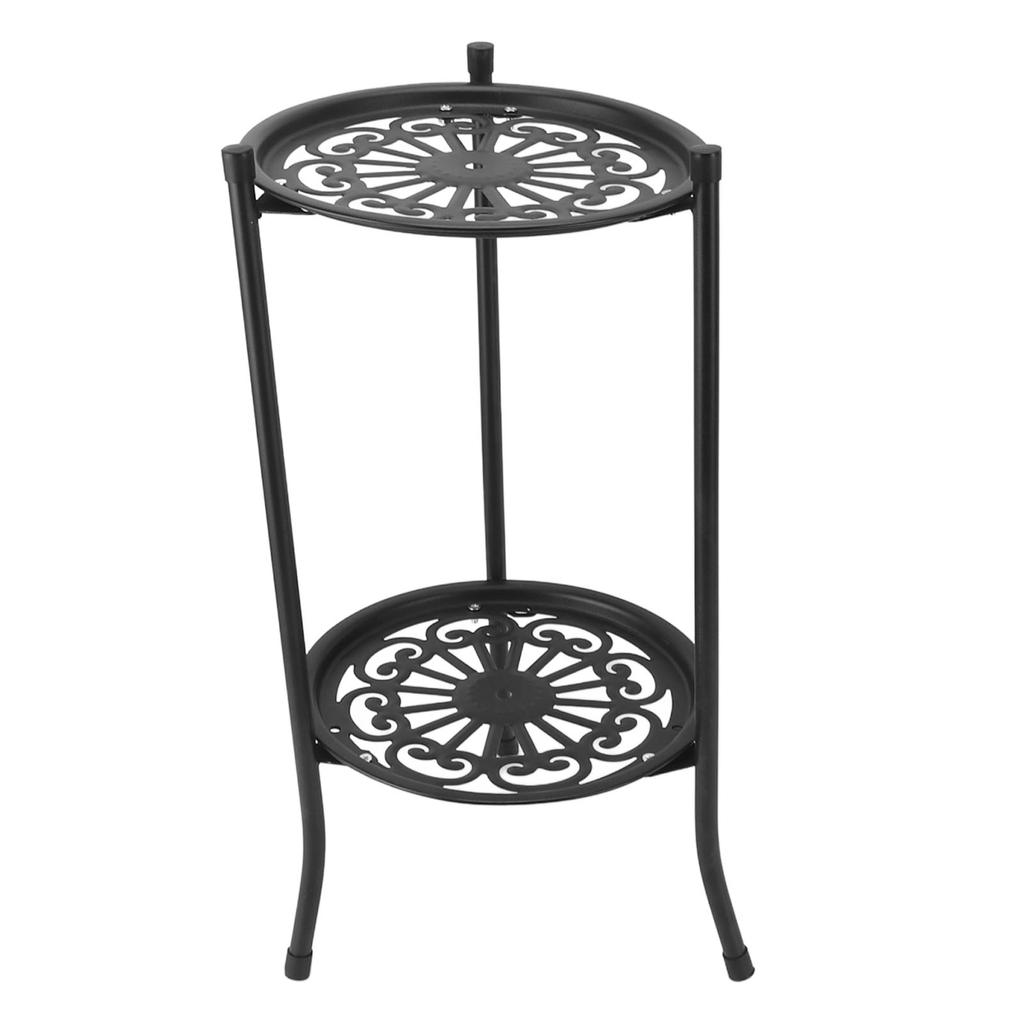 50cm Double Layer Plant Stand Iron Multifunctional Flower Rack Flower Shelf for Balcony Entryway Garden Black