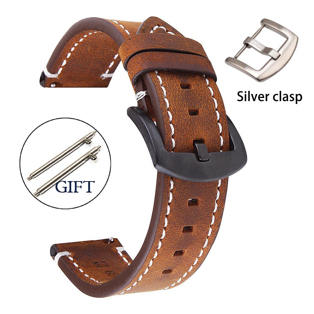 Genuine Retro Leather Watch Strap 20mm 22mm 24mm Vintage Strap 18mm Quick Release Men Universal Replacement Bracelet Accessories